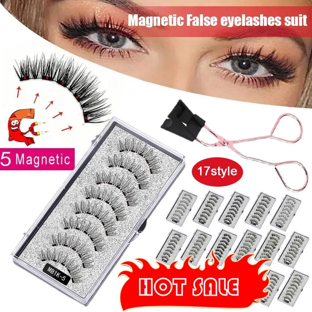 MB3K 5 Magnetic Eyelashes Natural With 3D Magnet Handmade 8PCS Magnetic Lashes Tweezer Set Mink Eye Lashes Faux Cils Magnetiqu