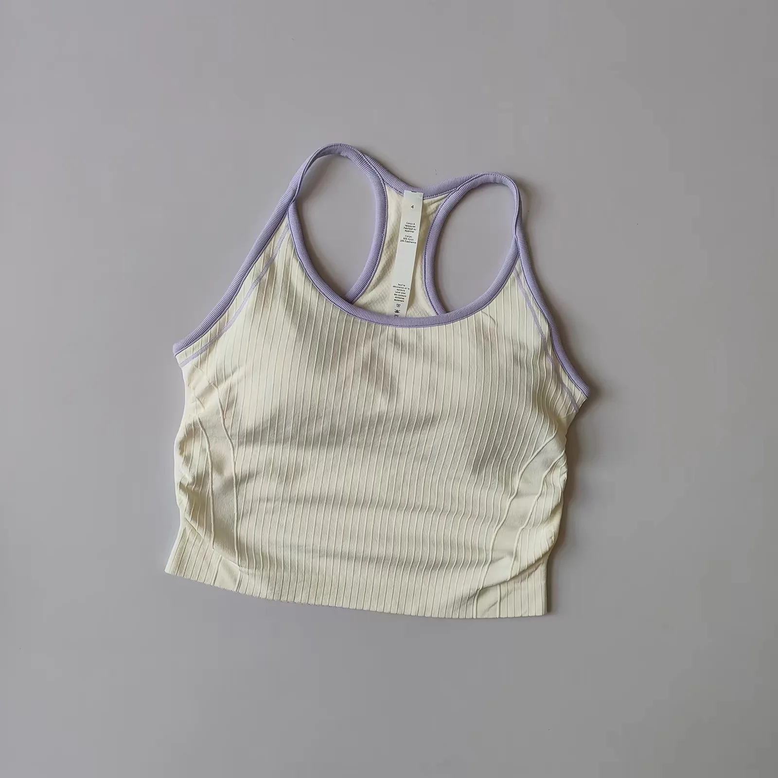 Damen Color-Block-Träger-Sporttop, Taillenformendes Yoga-Pilates-Fitness-BH mit eingebauten Polstern – Detail 22