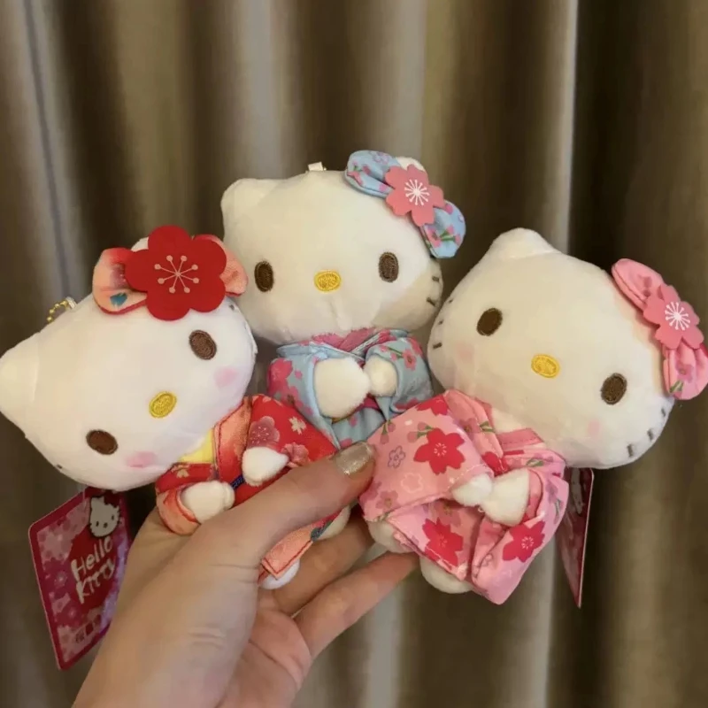 Neue süße Kitty Plüsch-Schlüsselanhänger Kätzchen Kimono Kirschblüte Serie Plüschtier Rucksack Anhänger Auto Dekoration Puppe Weihnachtsgeschenk