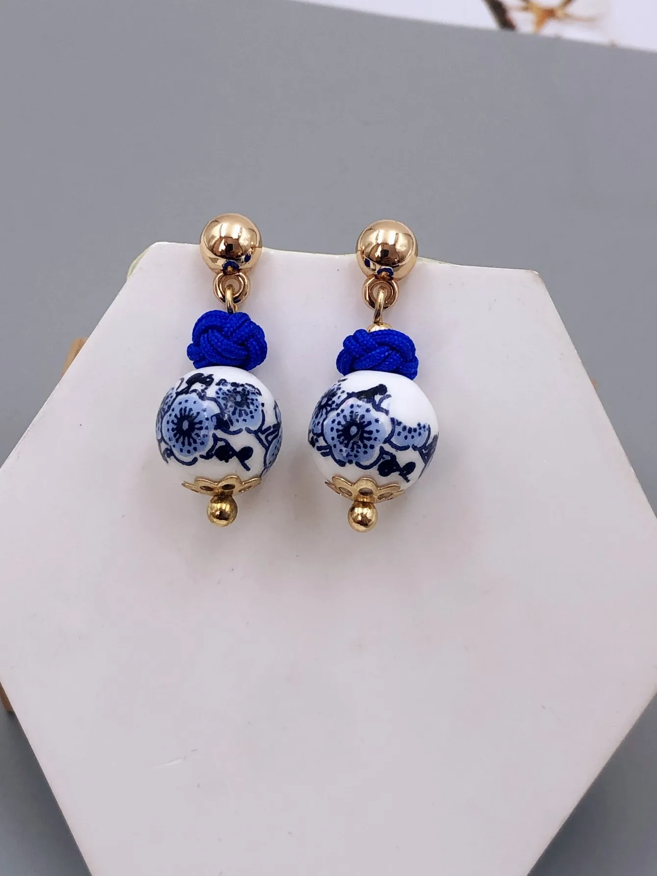 Handmade Zinc Alloy Ceramic Earrings with Chinese Ethnic Elements earrings for women