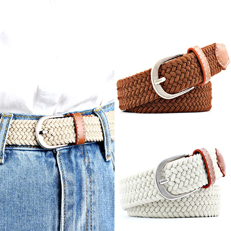 2.5cmX100cm Unisex Thin Belt Women Casual Knitted Pin Buckle Men Belt Woven Canvas Elastic Expandable Braided Stretch Belts