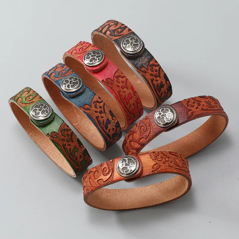 Retro minimalist patterned cowhide men's and women's bracelets