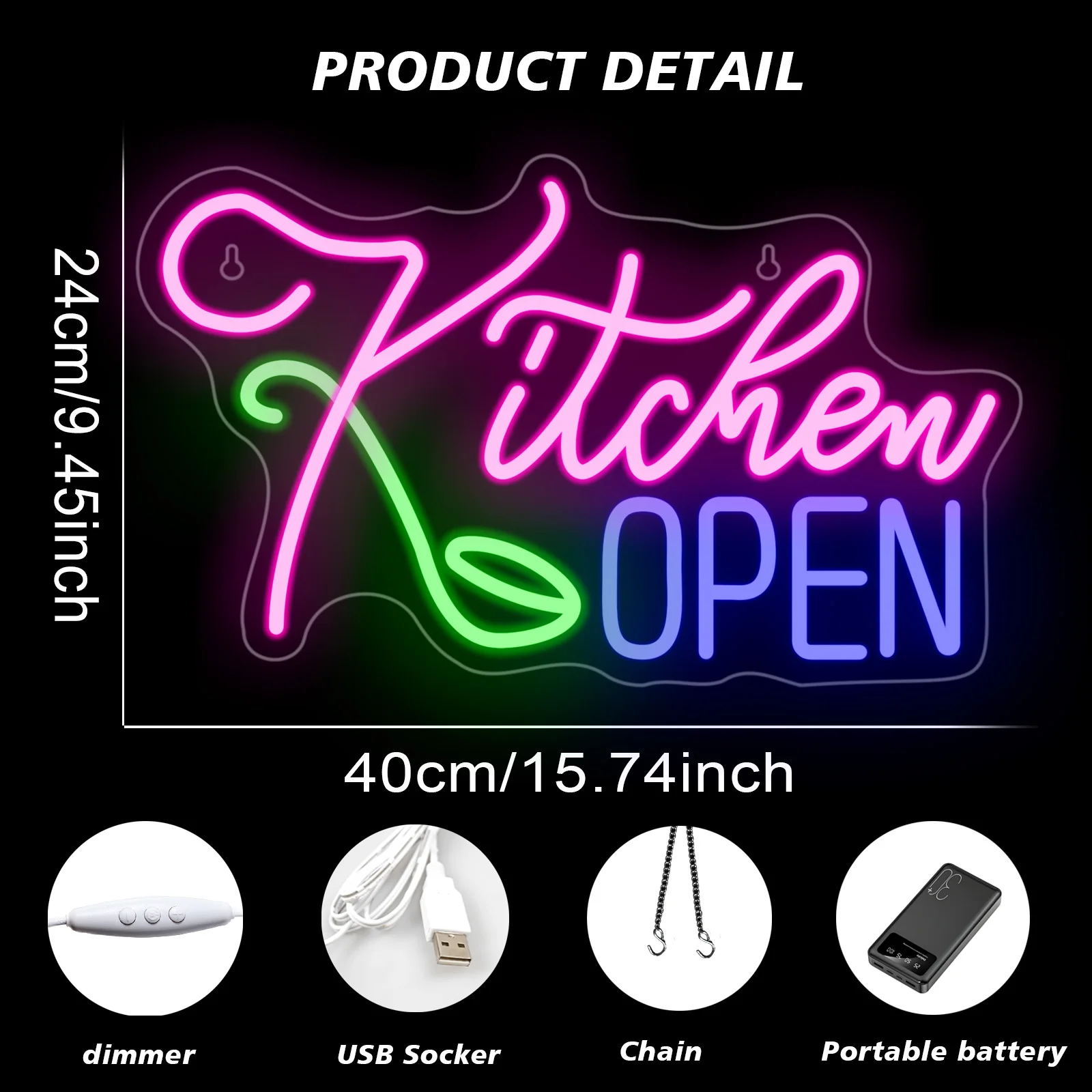 Kitchen Open Neon Sign For Wall Decor Restaurant Open Glowing Sign Dimmable Room Decoration For Home Party Restaurant USB Lamp