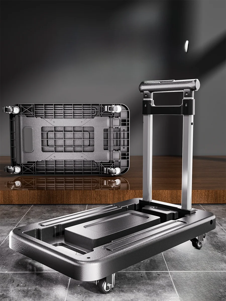 

Portable op Cart with Pull Rod Hand-Pulled Vegetable Bung Cart Small Cargo Tru Foldable Convenient Fly Use