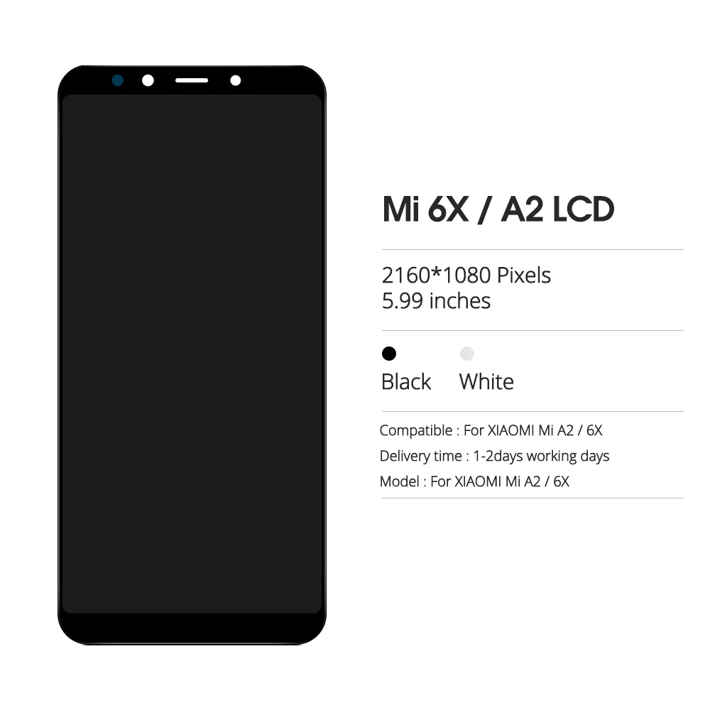 5.99 "Original สำหรับ Xiaomi Mi A2จอแสดงผล LCD หน้าจอสัมผัส Digitizer กรอบสำหรับ Xiaomi Mi 6X Mi6x M1804D2SG จอแสดงผล LCD เปลี่ยน