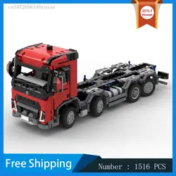 MOC Building Block Red Truck Trailer Model DIY Bricks Assemble Toy Technology Transport Car Birthday Present Children's Gifts