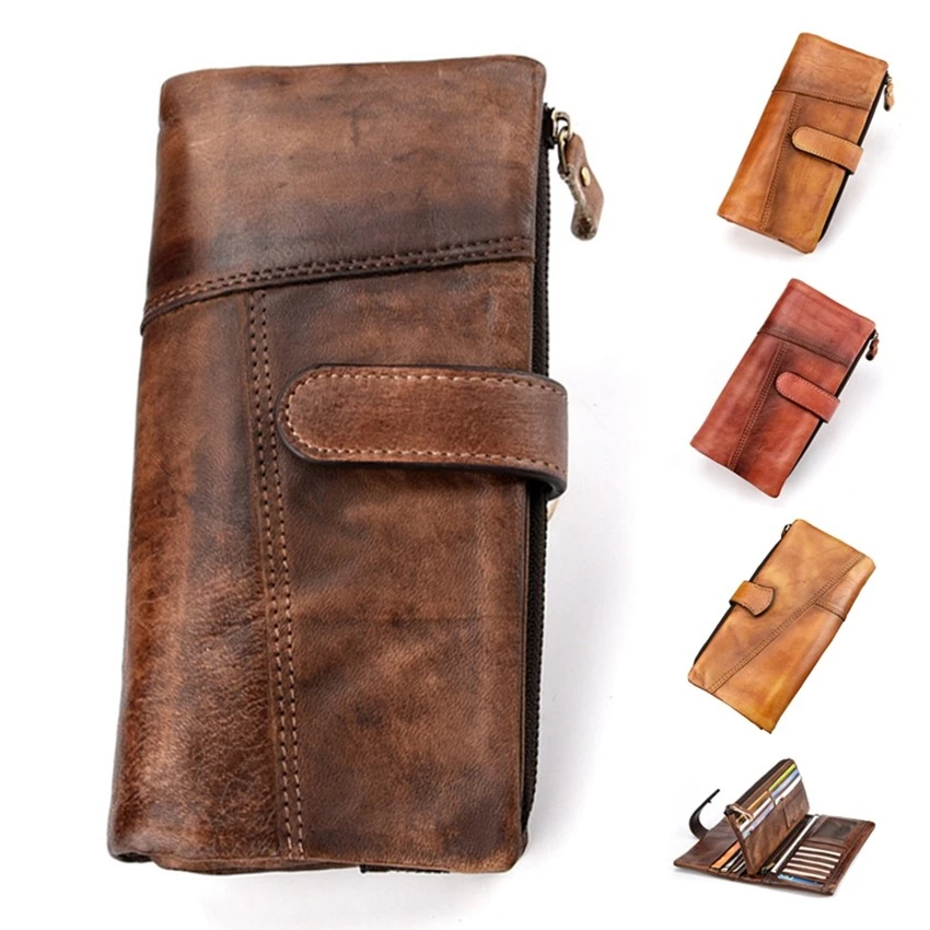 

RFID Antitheft Wallet Retro Men's Long Wallet Cow Leather Clutch Wallet Multifunction Bank/ID Card Holder Wallet