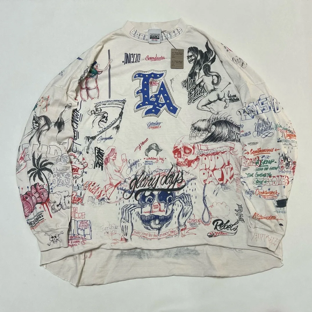 

Футболка унисекс BORN X RAISED с принтом Diamond Graffiti, круглым вырезом, длинными рукавами, эффектом потертости, из дышащего хлопка