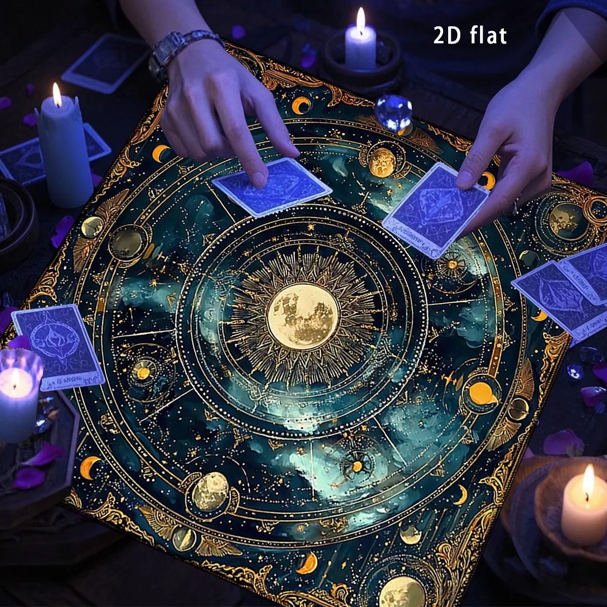 50/75cm Mystical Moon Stars Tarot Altar Cloth Celestial Zodiac Design Polyester Tablecloth Divination Tarot Readings Home Decor