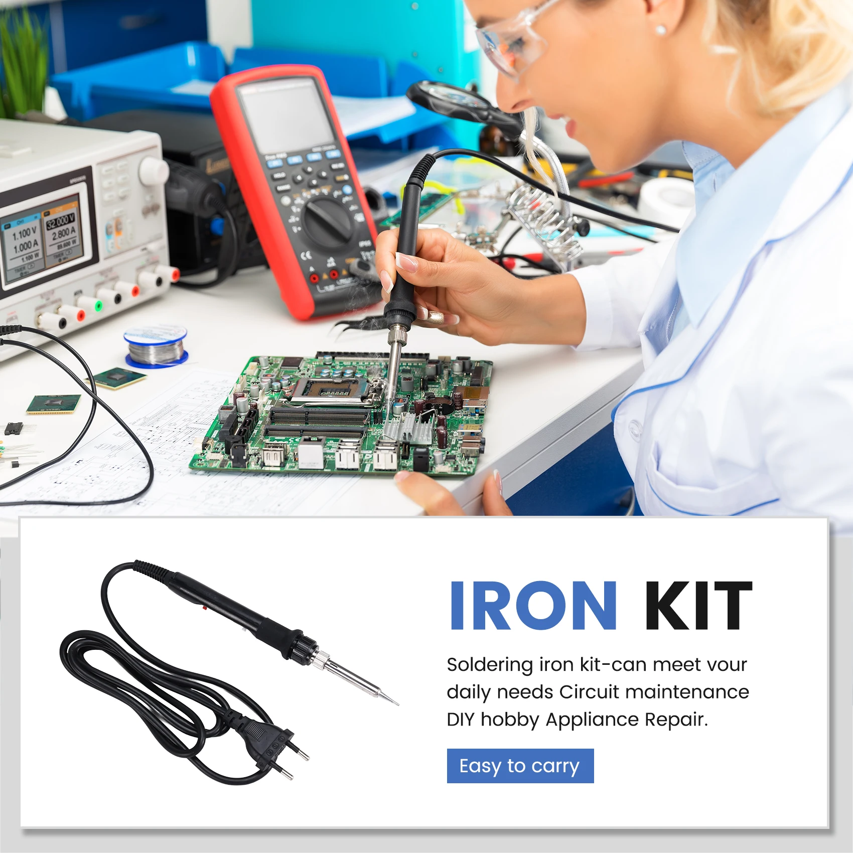 ABKJ-80W Digital Soldering Iron Kit LCD Display Adjustable Welding Solder Tin With Iron Tips Repair Tools EU PLUG