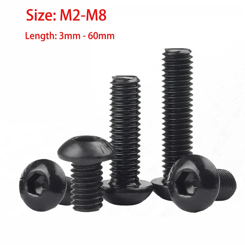 Grade 10.9 Black Alloy Steel Hex Socket Button Head Allen Screws M2 M2.5 M3M4 M5M6 M8 High-Strength Industrial Mounting Hardware