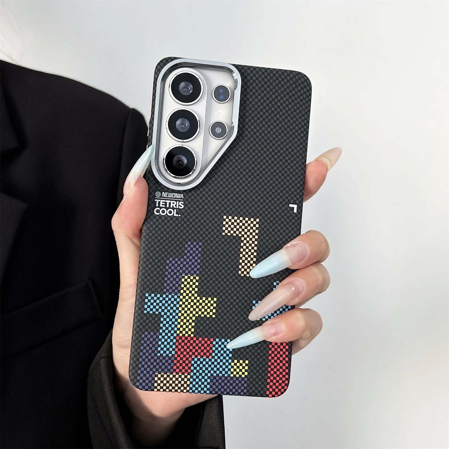 Carbon Fiber Texture Magnetic Phone Case for Samsung Galaxy S26 Ultra /S25 Ultra /S24Ultra /S23U Tetris Game Pattern,Shockproof
