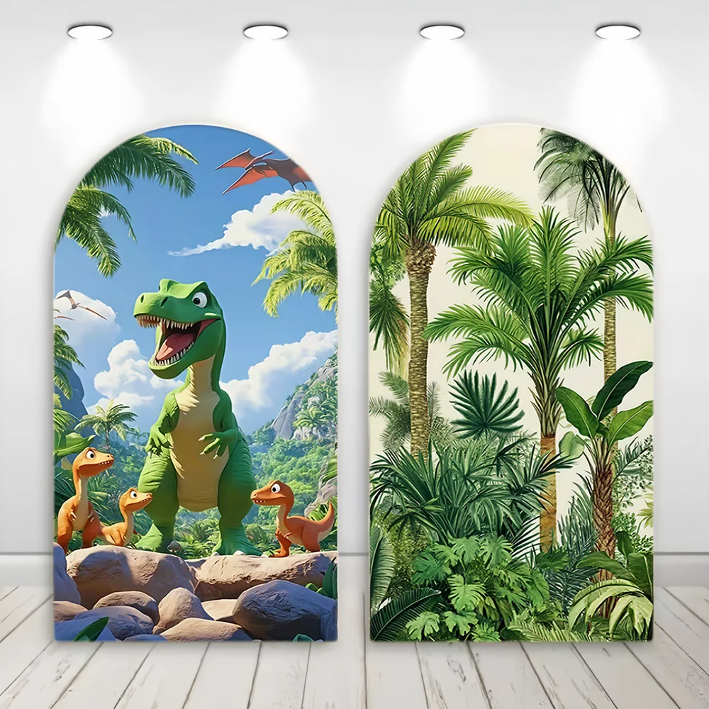 Cartoon Dinosaur Arched Background Custom Kids Happy Birthday Decoration Background Baby Family Party Photography Backdrop Props