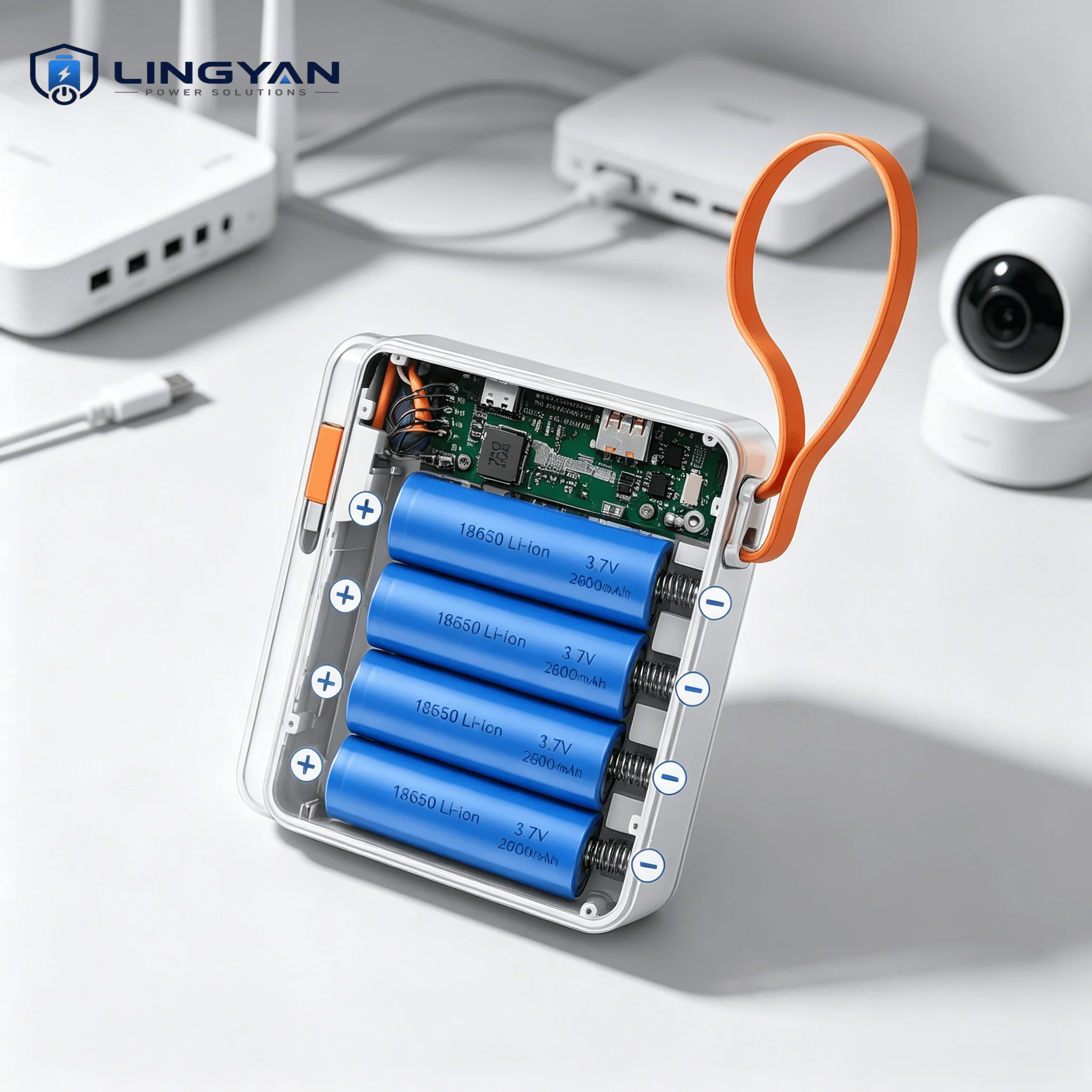 Image of Digitales Display 4-Zellen 18650 DIY Powerbank-Gehäuse für Smartphones mit integriertem Typ-C-Kabel 22,5W Schnellladung Tragbare Batteriebox