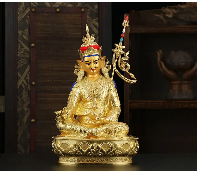 32CM LARGE # High grade Buddha -HOME Hall efficacious Gold-plated Padmasambhava Buddhist Tantra statue