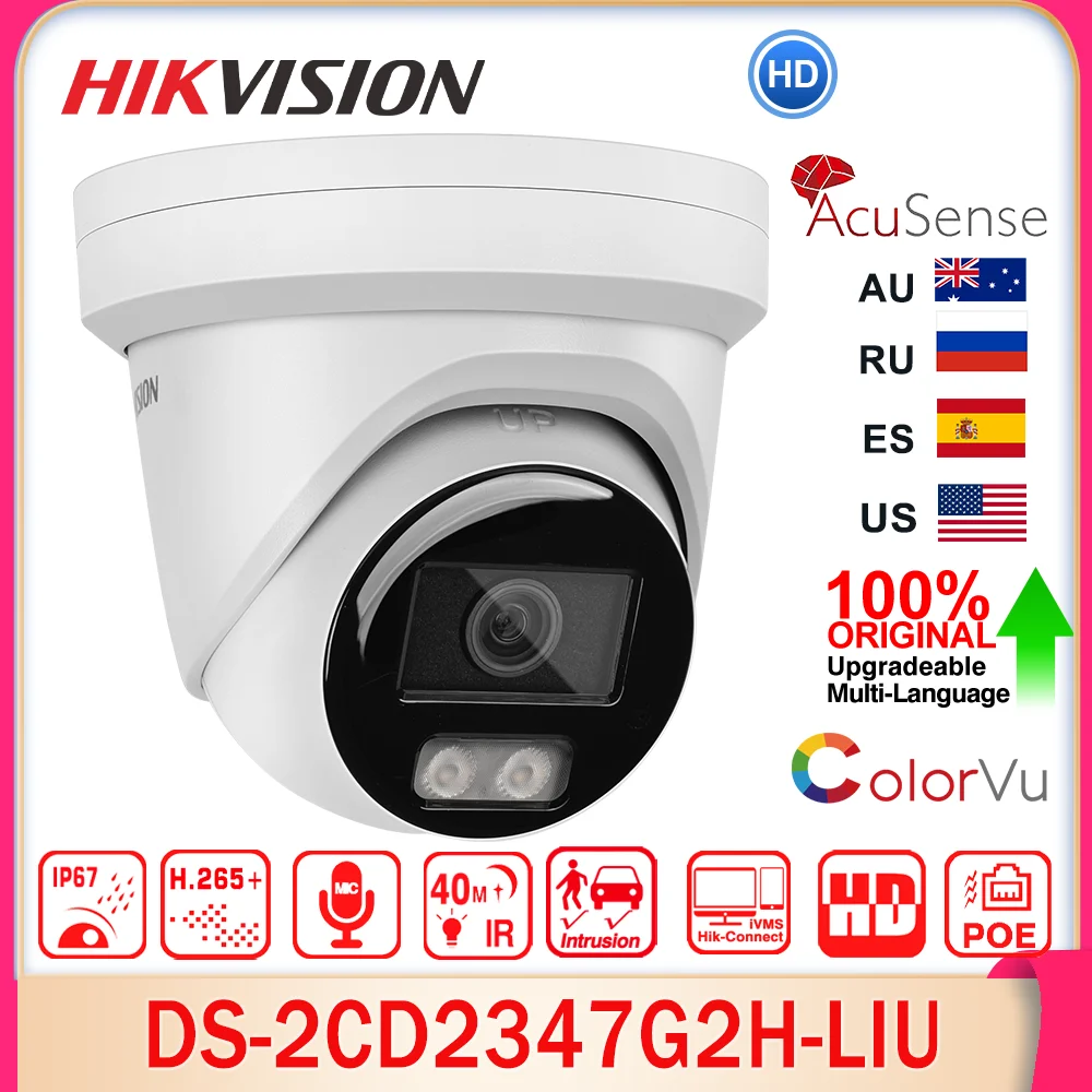 Hikvision DS-2CD2347G2H-LIU 4MP Smart Hybrid Light ColorVu IP Camera Acusense Built-in MIC SD Slot IP67 POE CCTV Surveillance