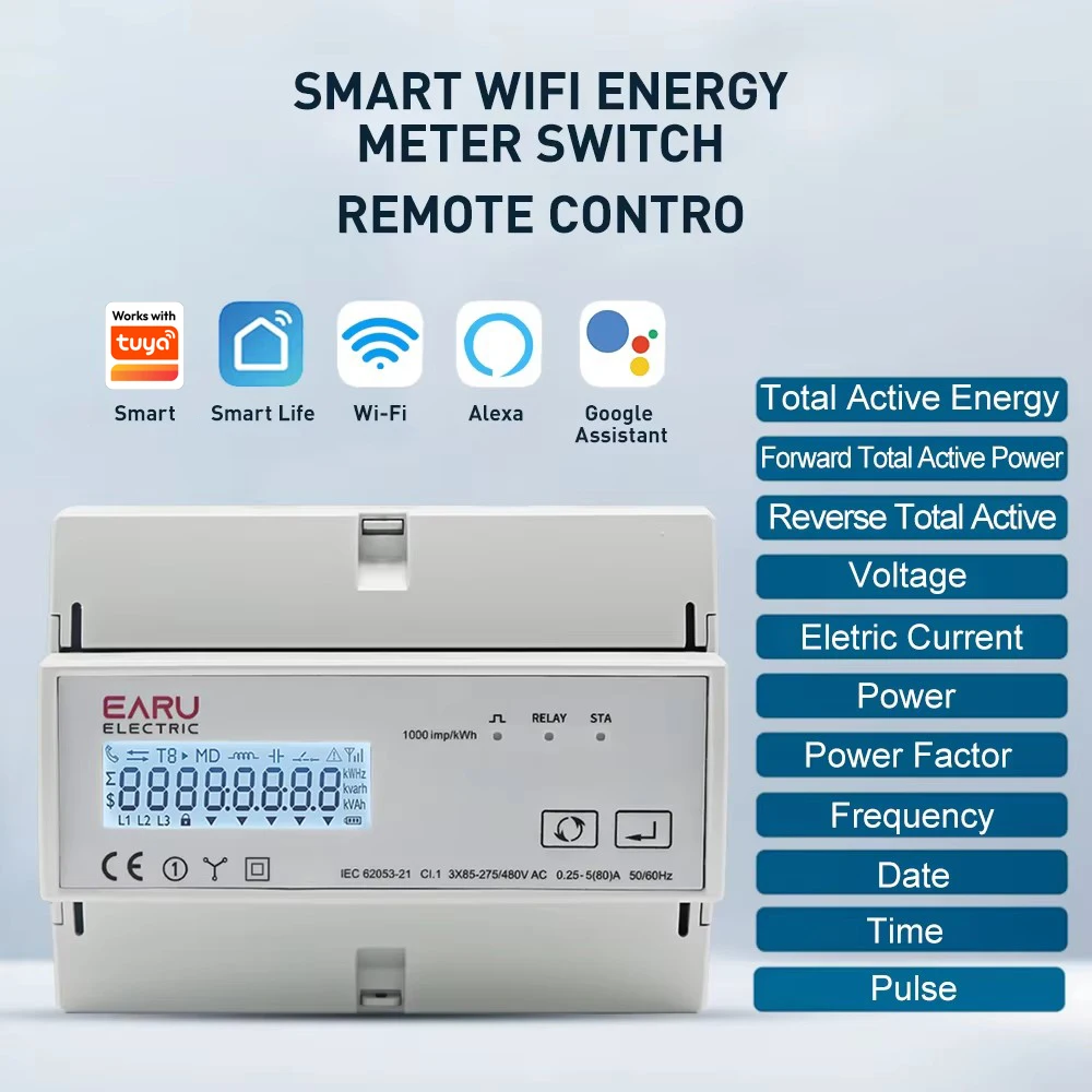 Tuya Smart Three-Phase Bidirectional Electricity Meter with WiFi & ZigBee for KWh Monitoring, featuring RS485 Interface AC 380V