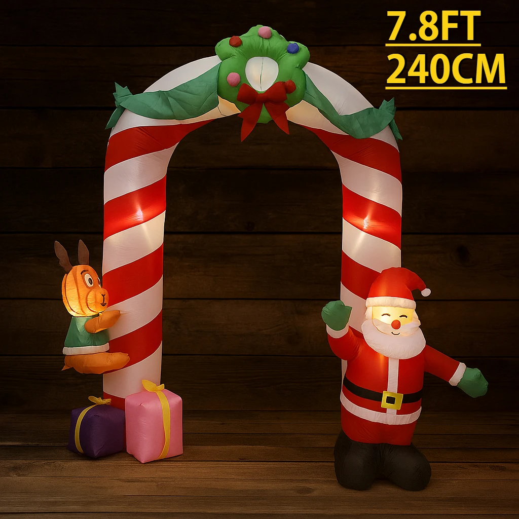 

7.8FT Christmas Inflatable Archway Claus Santa Sleigh Yard Inflatable Yard LED Xmas Toy Supplies Home Decorations Ornament Gifts