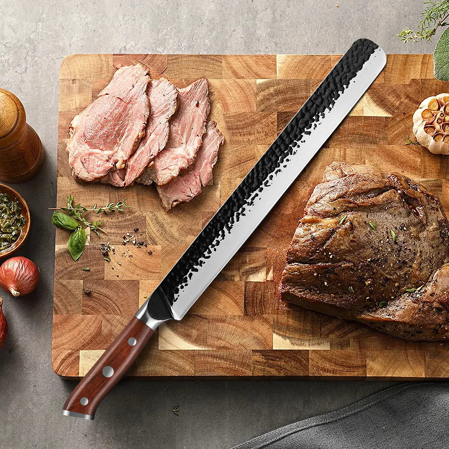 TURWHO Japanese Hand Forged Slicing Knife X50Cr15MoV Stainless Steel Kitchen Chef Knives Cutting Meat Fish Ham Cake Cooking Tool