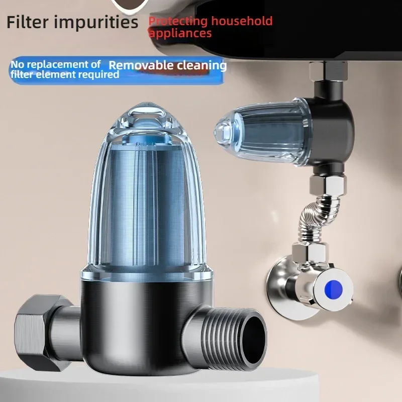 

Modern Style Stainless Steel Water Heater Filter Cartridge Detachable Brass Front Prefilter Cleanable Filter Element Bathroom