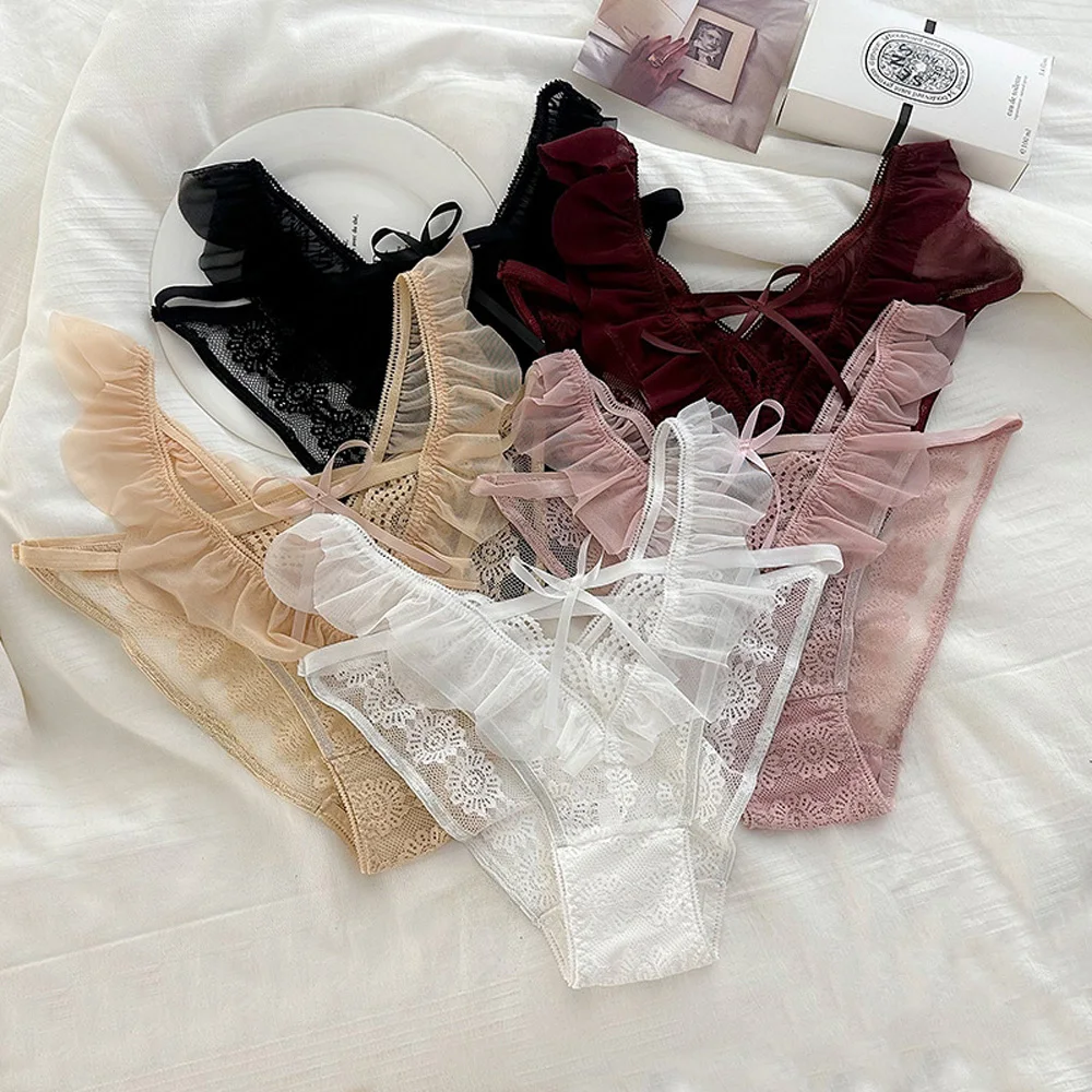 Women's Sexy Lace Underwear Pure Desire Ruffle Edge Traceless Triangle Panties Lightweight Comfortable Women's Innerwear