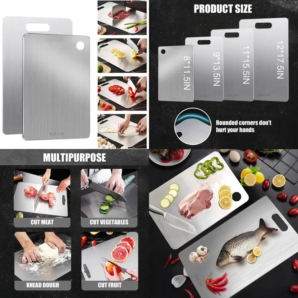 

Набор кухонных разделочных досок из нержавеющей стали — двусторонние, нетоксичные, можно мыть в посудомоечной машине, 4 предмета (S + L + XL + XXL) для мяса, F