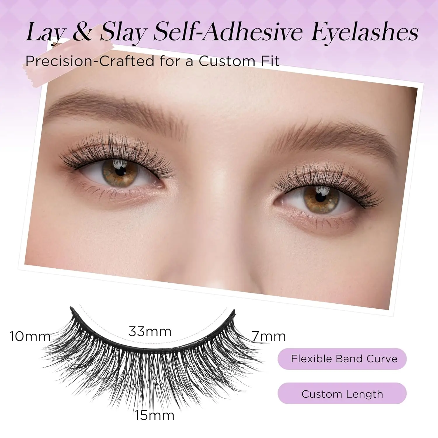 Self-Adhesive Wispy False Eyelashes, No Glue Needed, Natural Look, 5 Pairs with Spare Strips