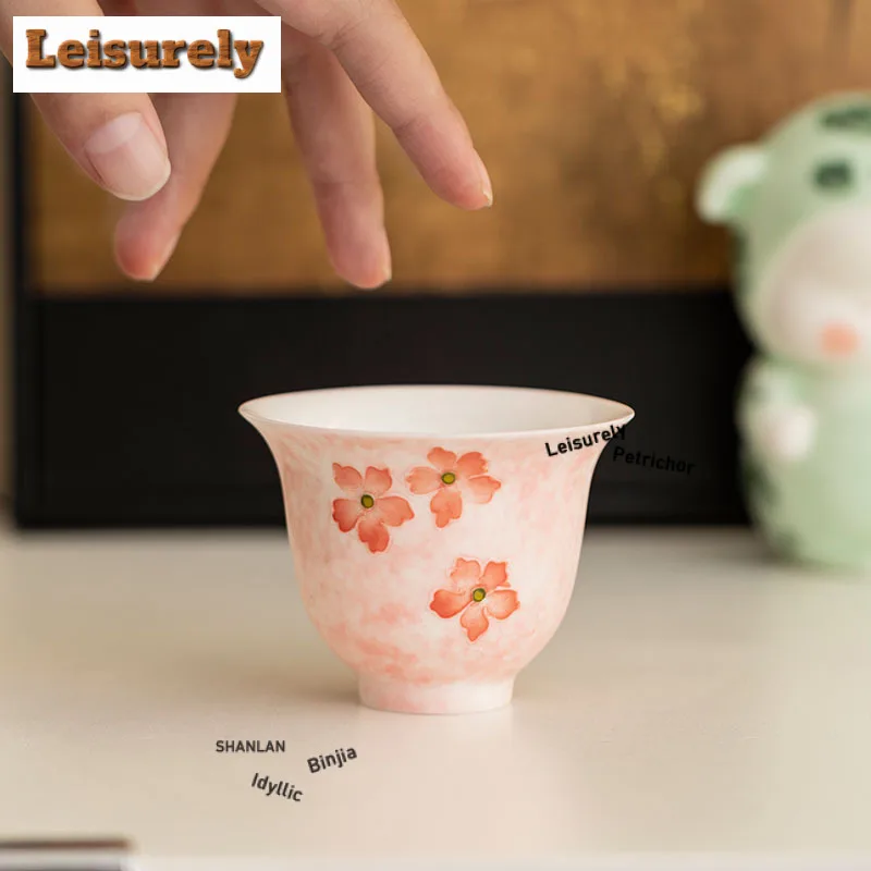 Hand-painted Cherry Blossom Teacup Boutique Tea Bowl Sample Tea Cup Tea-tasting Fragrance Cup Chazhan Master Cups Pot Bearing