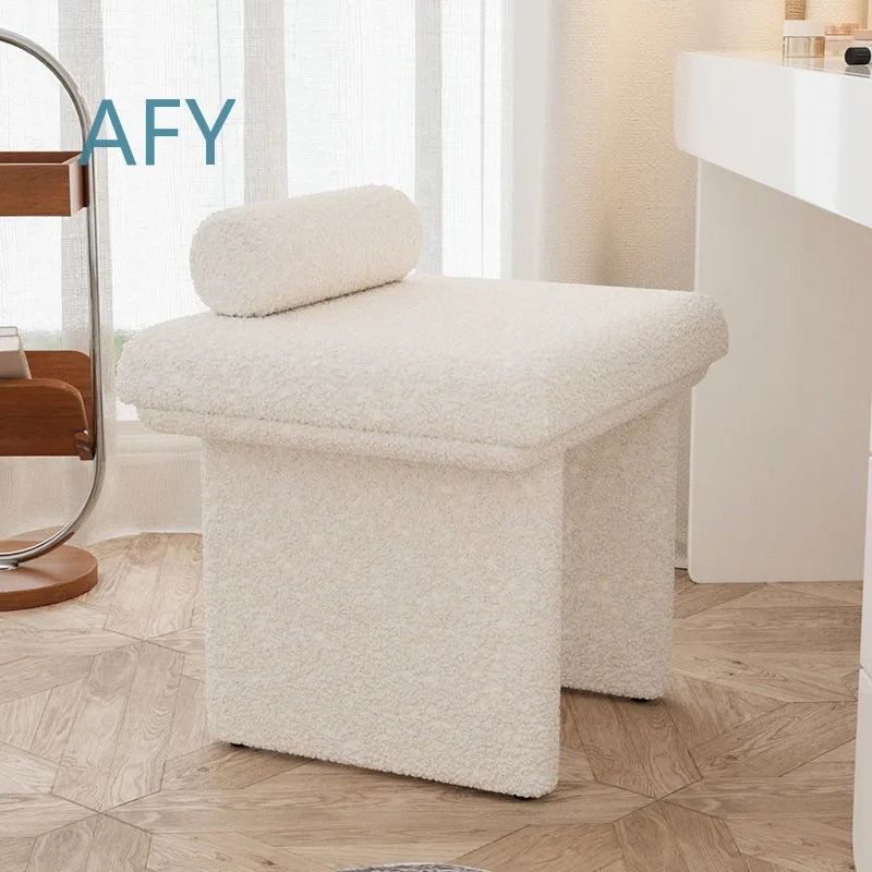 Italian Designer Minimalist Fabric Vanity Stool for Bedroom Makeup Chair Living Room Shoe Bench Dressing Room Seating Modern