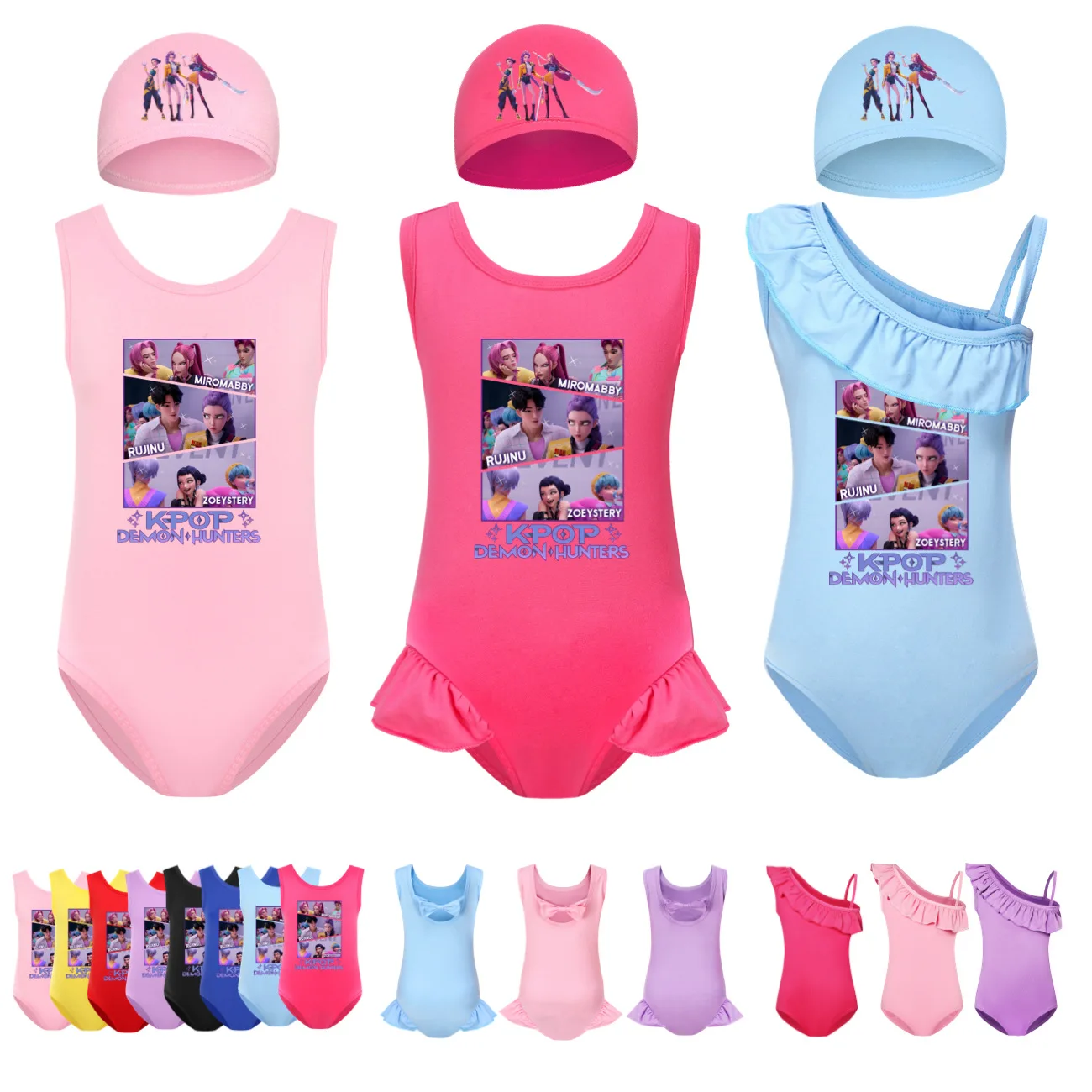 

Детский купальник KPop Demon Hunters Huntrix, летний цельный купальник для девочек, детские комплекты бикини без рукавов для плавания, 4900