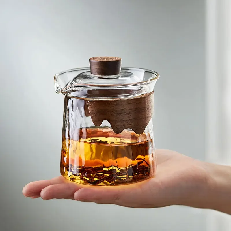 390ML Heat Resistant Glass Gaiwan Scald Resistant Walnut Wood Cup Sleeve Gongfu Sancai Tea Cup Set Tea Bowl Teaware