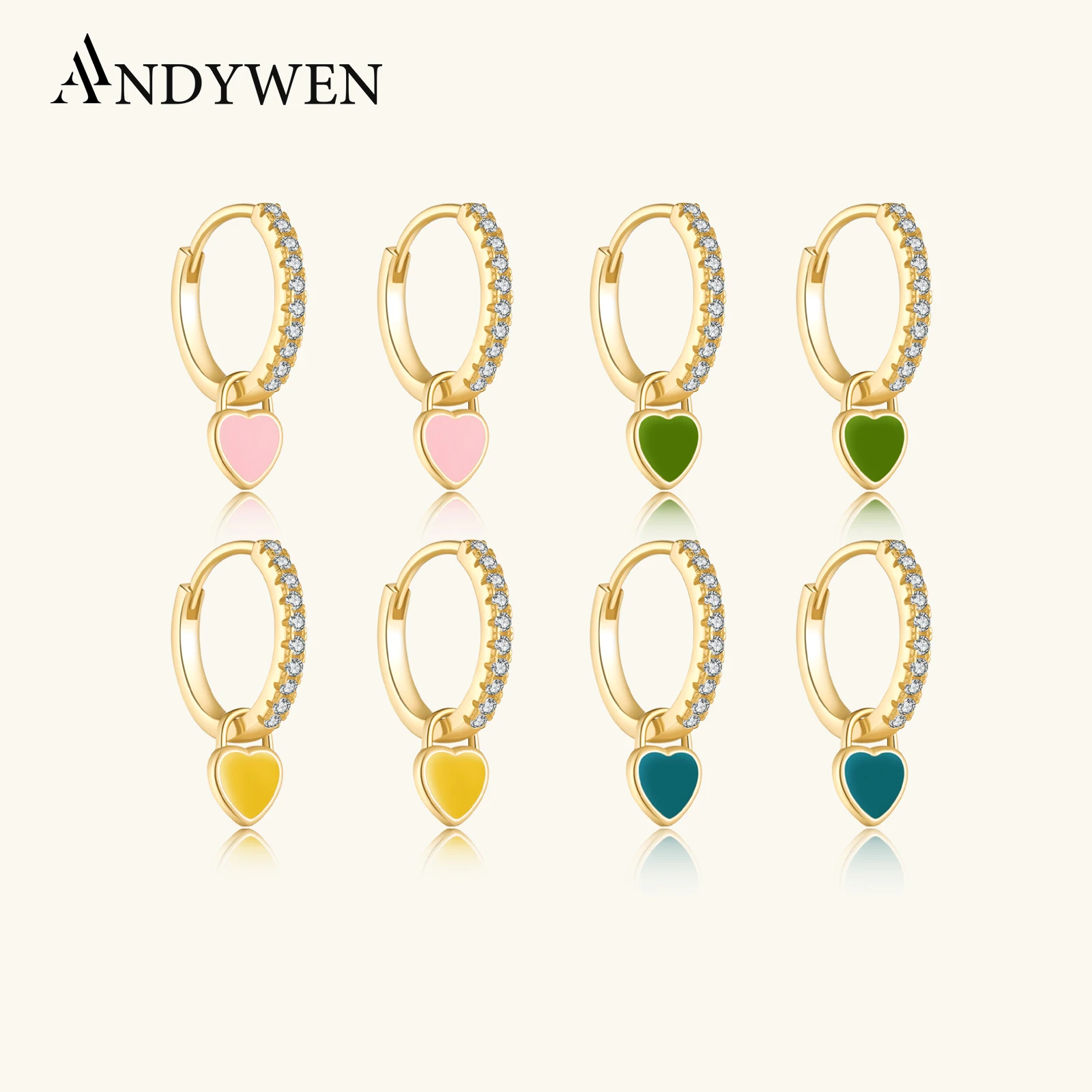 

ANDYWEN 925 Sterling Silver Turquoise Enamel Heart Pendiente Drop Earring Circle Piercing Ohrringe Earring Jewelry Rock Punk