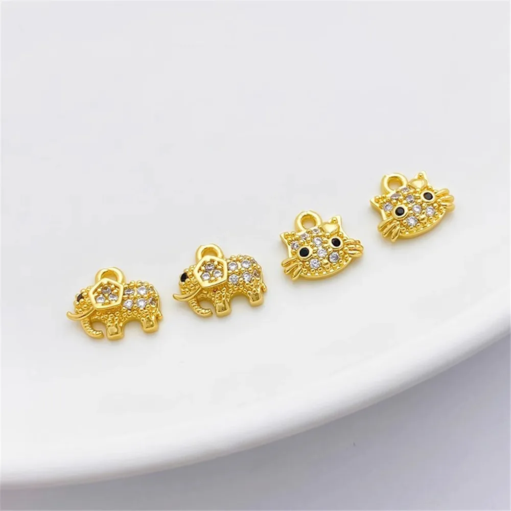 

18K Gold Inlaid Zircon Elephant Cute Kitten Pendant, Handcrafted DIY Bracelet Necklace Material L477