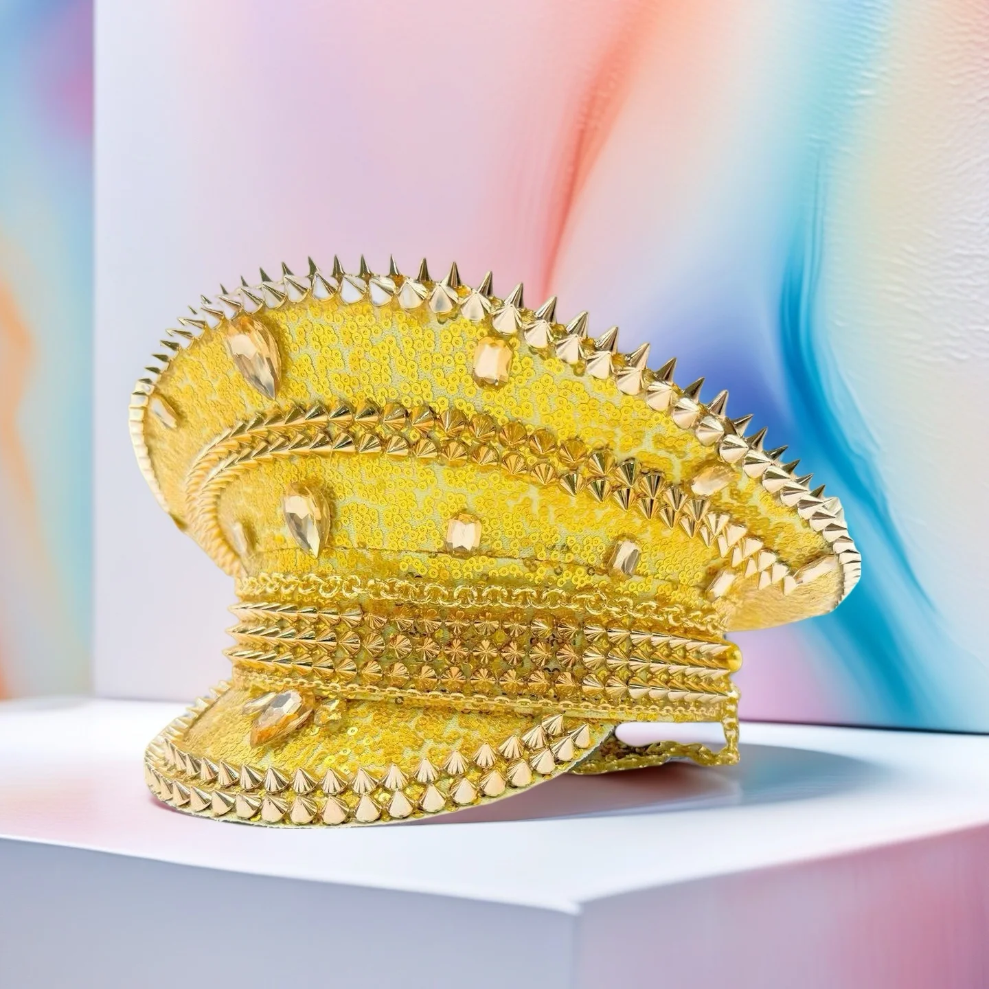 홍루안 골드 체인 스팀펑크 선장 모자 버닝맨 페스티벌 여성용, 군사 액세서리 및 군사 모자 남성용