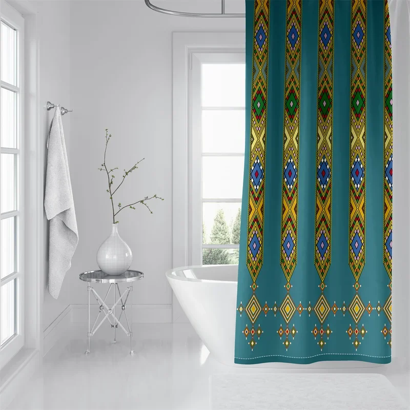 Saba Telet African Ethiopian Traditional Waterproof Polyester Print Shower Curtain for Bath Curtain Bathroom Decor with 12 Hooks