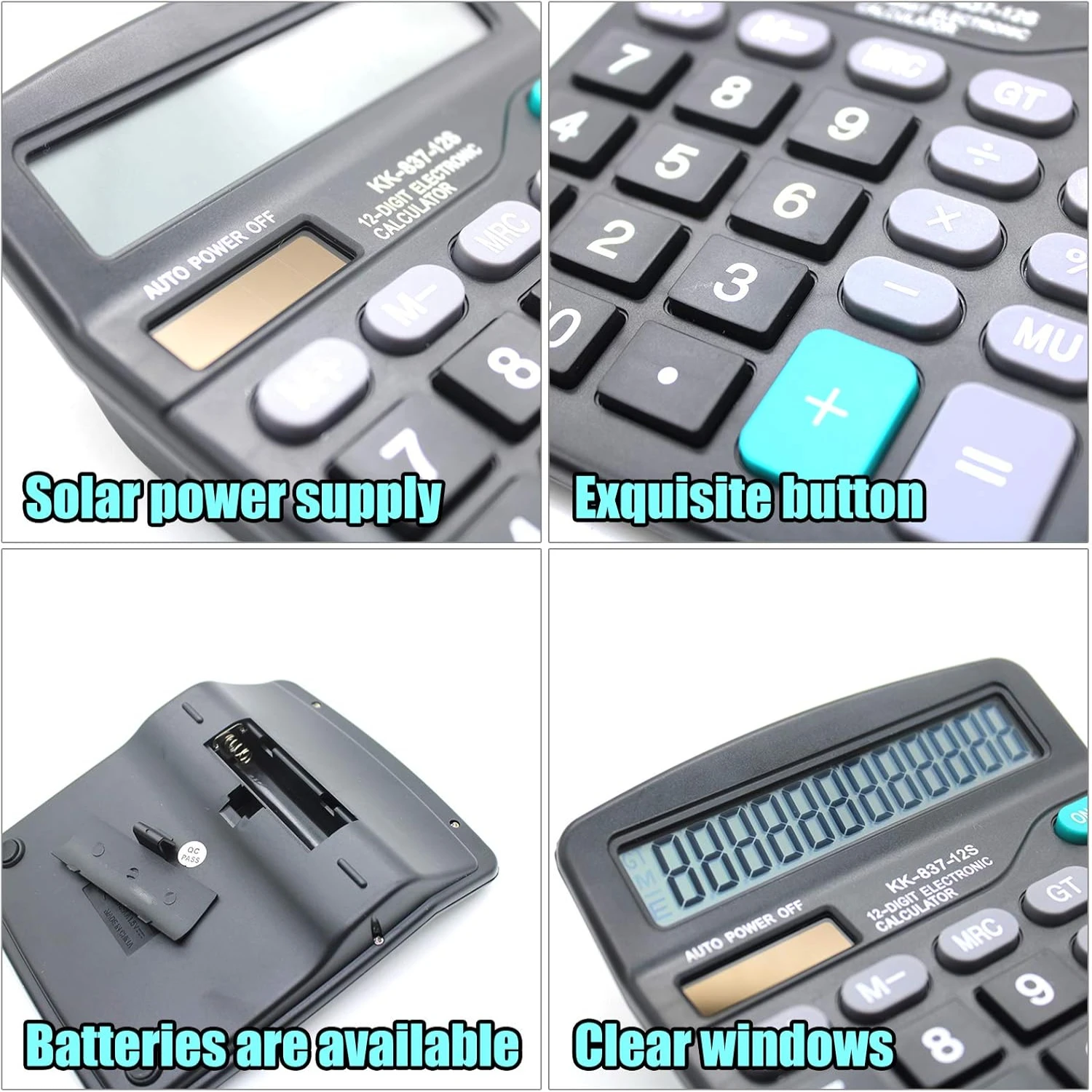 卓上電卓、大型LCDディスプレイ付き12桁太陽電池オフィス電卓、大きな敏感なボタン、デュアルパワーデスクトップ計算