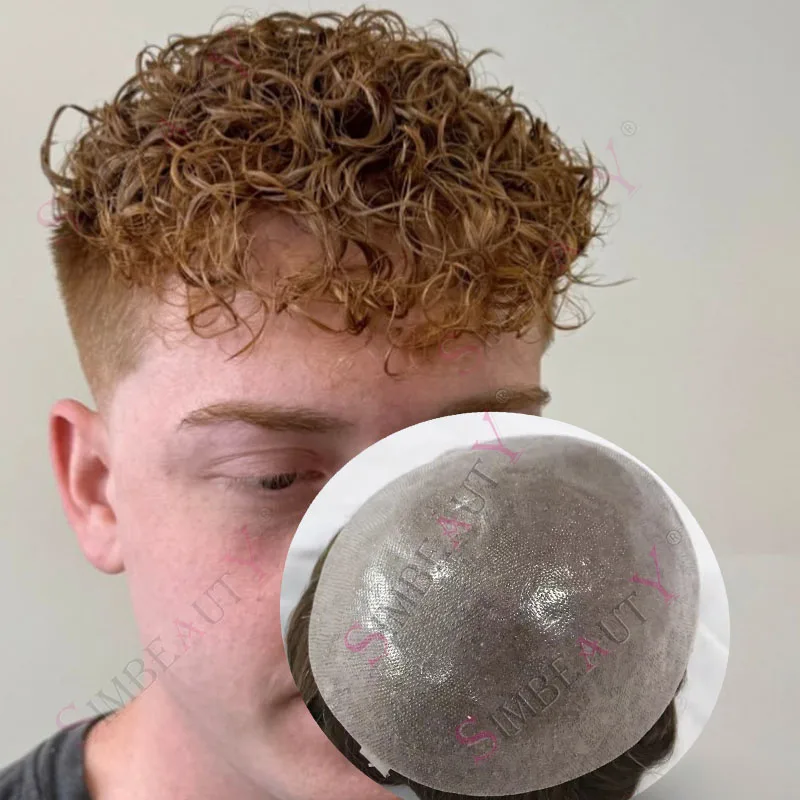 

Пепельно-русый, 22 мм, вьющиеся, 0,06 мм, ультратонкая кожаVloop, супер натуральная линия волос, человеческие волосы, необнаружимая мужская система протезов для парика