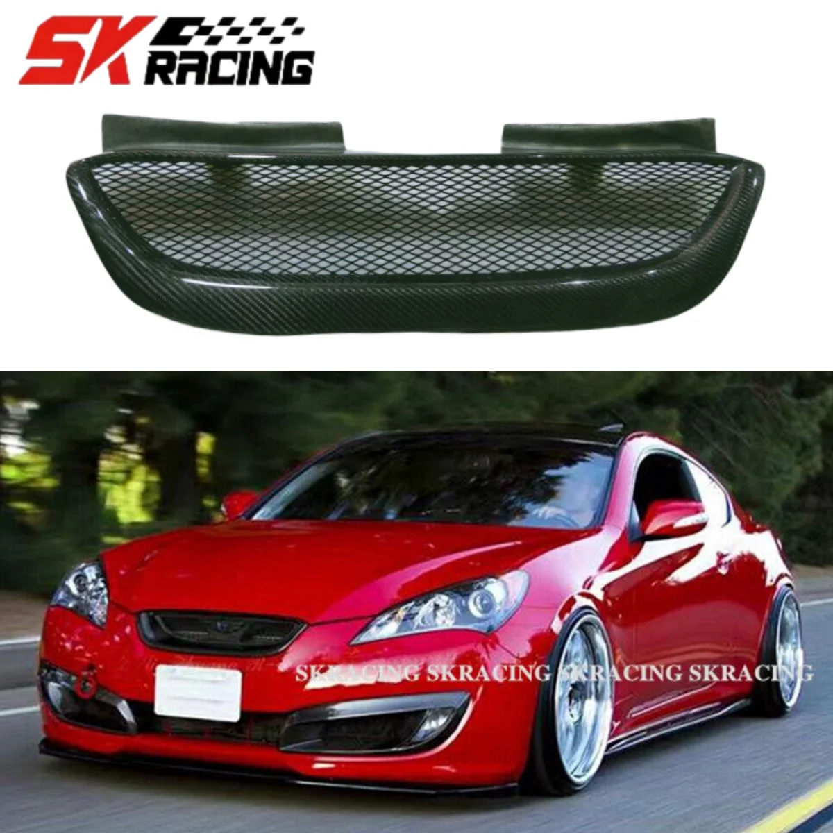 Grille Fits For Hyundai Genesis Coupe 2008-2012 Real Carbon Fiber Front Upper Racing Grills Center Grilles Car Decorative Trims