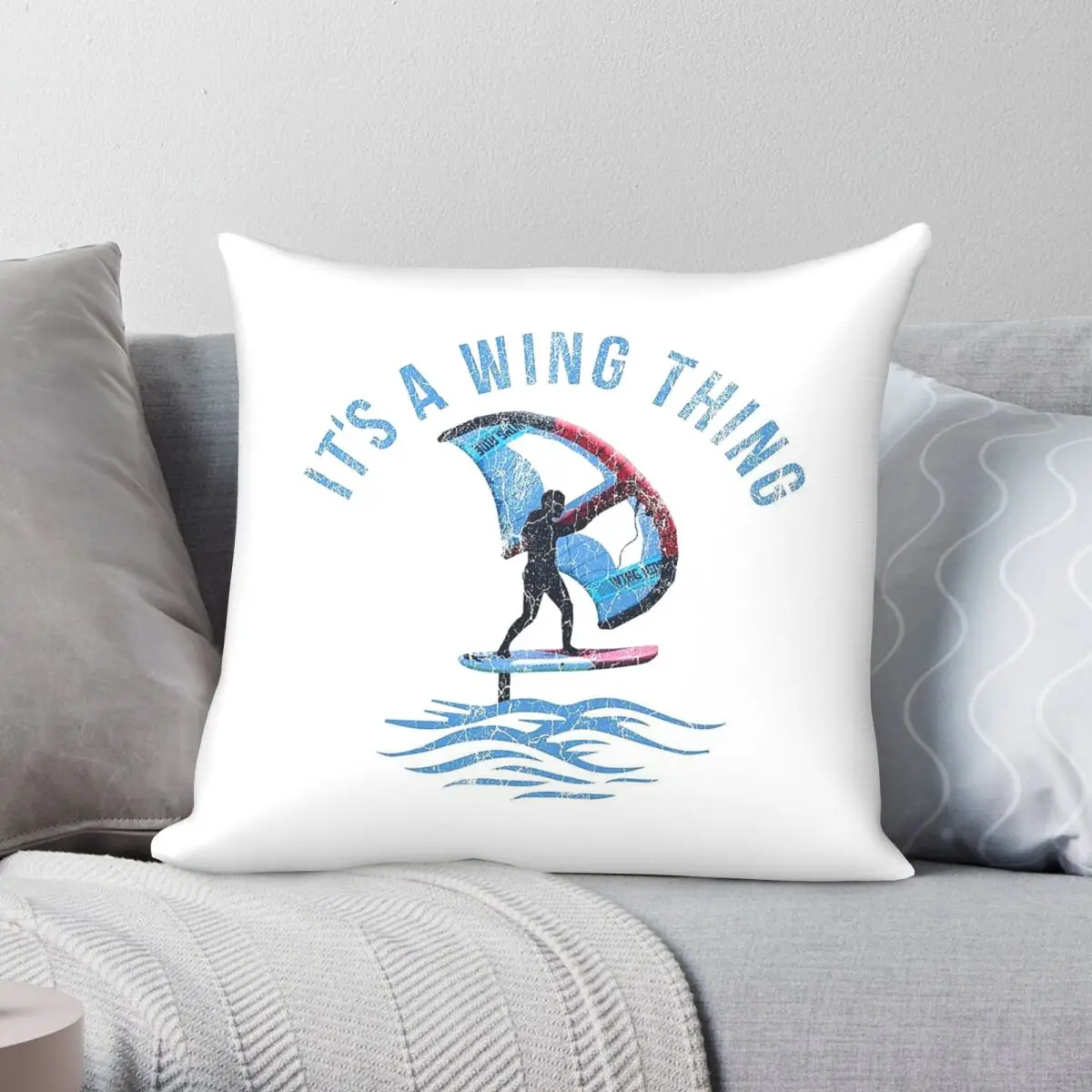 Wing Foil Windsurfing Square Pillowcase Polyester Linen Velvet Creative Zip Decor Sofa Seater Cushion Cover