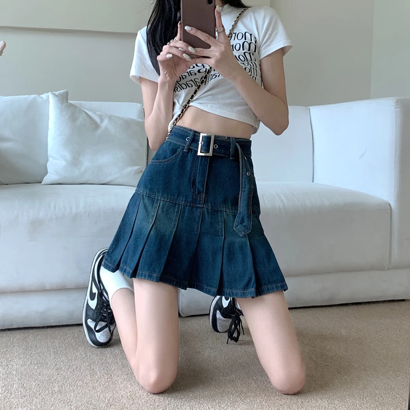 

High Waist A-Line Skirt Women's Design Sense Plaid ort Jeans Skirts Spring Autumn New Arrival plus Size Commute Sle