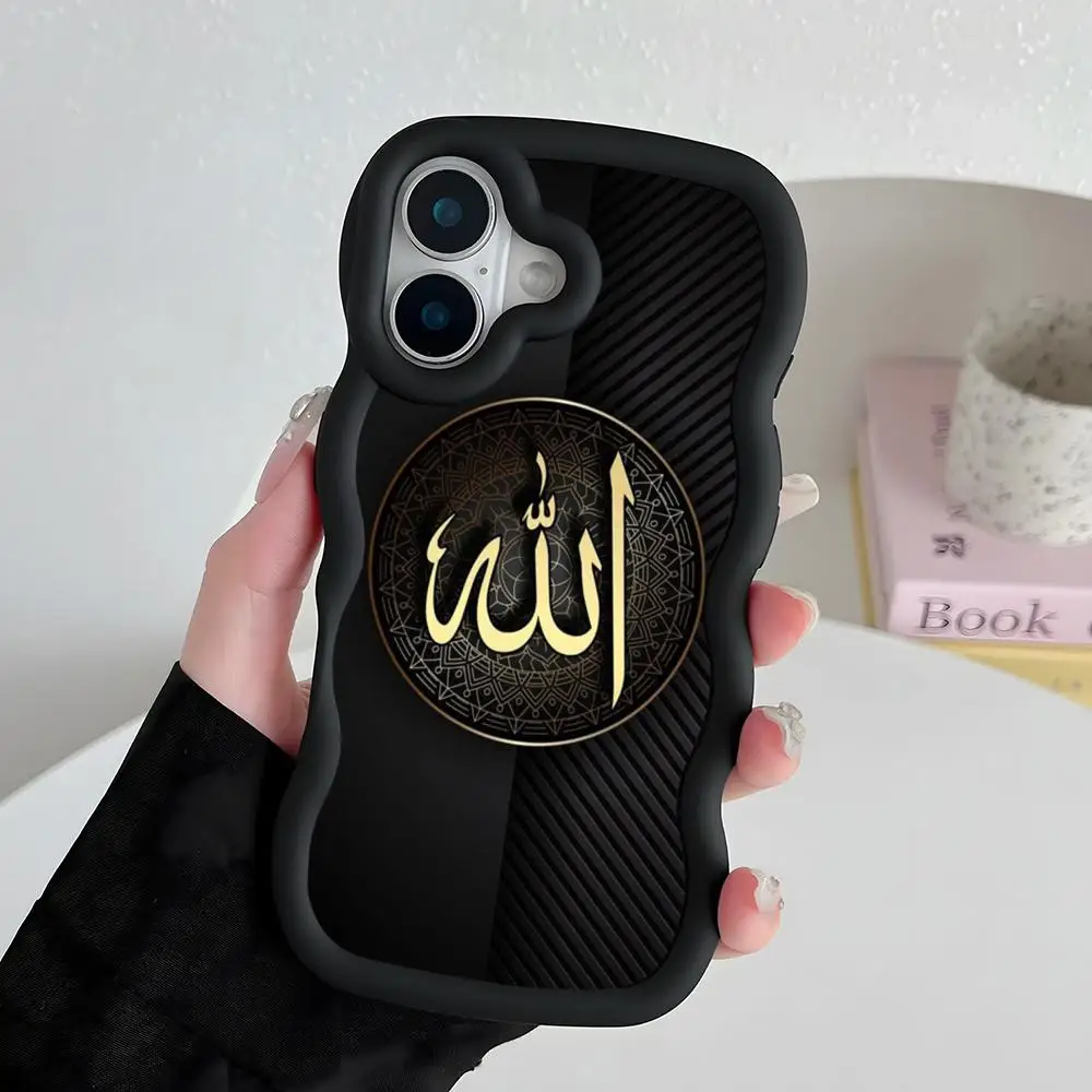 

Subhan Allah Phone Case for iPhone 17 16 15 14 13 12 11 Air Pro Max Plus Black Soft TPU Wavy Edge Cover