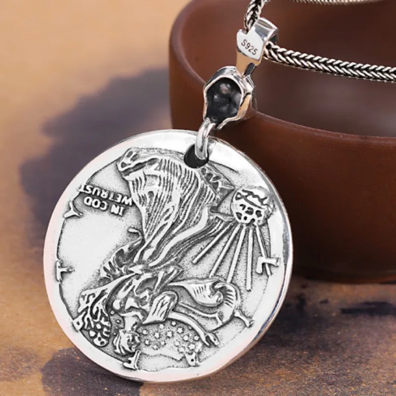 BOCAI S925 Sterling Silver Pendants for Men Women New Popular US Dollar Fashionable Round Card Pure Argentum Amulet Jewelry