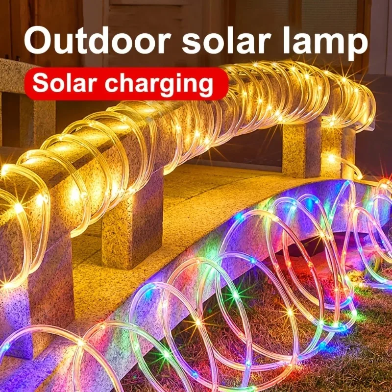 Outdoor Solar Tube Rope Led Light Garden Christmas Decoration Fairy String Light 50/100/200LED Outdoor Wedding Party Led Lamp