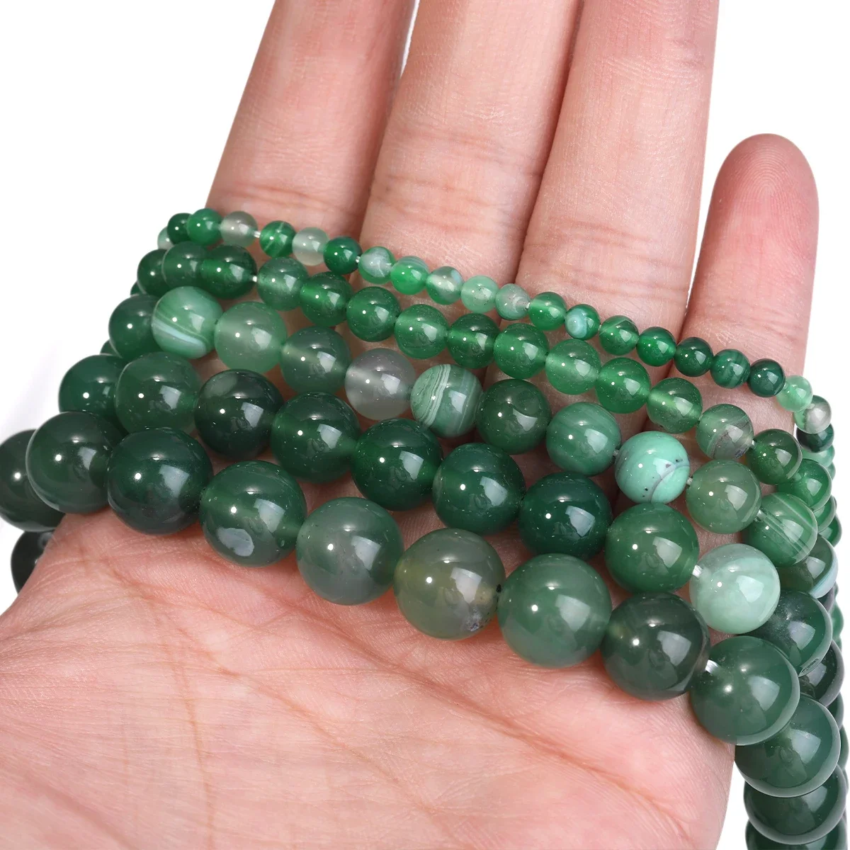 1 Strip Green Striped Agate Round Beads Agate Stone Handmade DIY Making Bracelet Necklace Jewelry Accessories 4/6/8/10/12mm