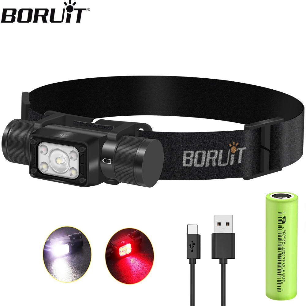 BORUiT HP350 LED Headlamp 2000LM XPG Type-C Rechargeable Waterproof Powerful Headlight With Memory Function for Camping Fishing