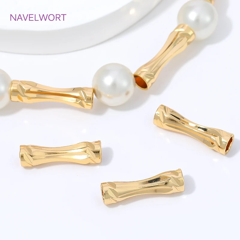 18K Gold Plated Faceted Tube Beads Spacer Beads,Separators For Beads,Decorative Beads For Bracelet,DIY Jewelry Making Findings