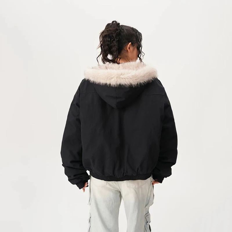Winter Warme Kunstpelz Jacke Frauen Y2K Mode Streetwear Lose Beiläufige Plüsch Mäntel Bf Amerikanischen Alle Spiel Mit Kapuze Outwear Neue