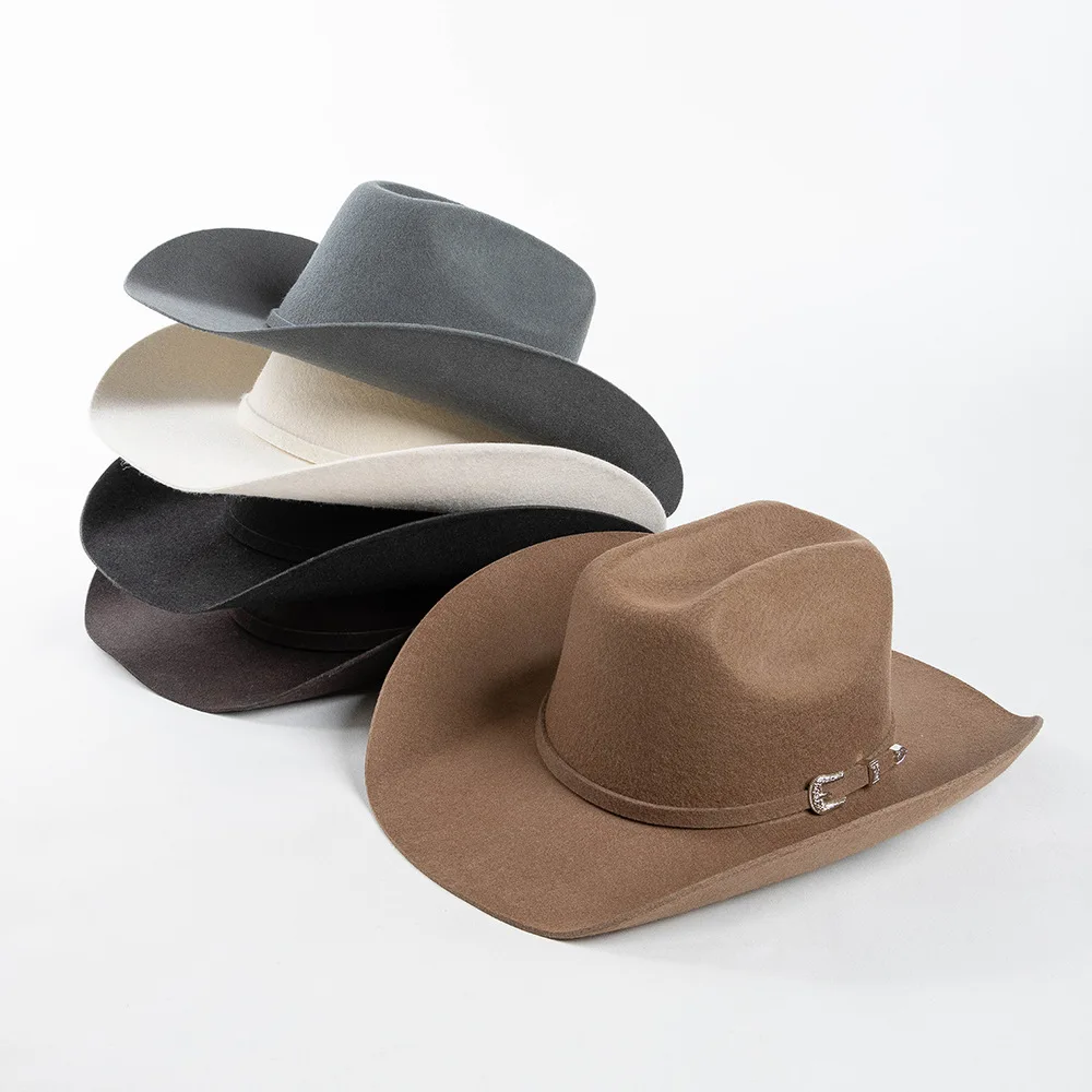 

Women' Men's 100% Wool Western Cowboy Hat Summer Autumn Cowgirl Hat Equestrian Sheriff Fedoras Caps Roll-up Brim with Wool Belt
