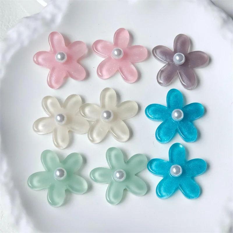 Newest 50pcs/lot beads core Transparent cartoon flowers shape resin cabochon beads diy jewelry garment hair accessory