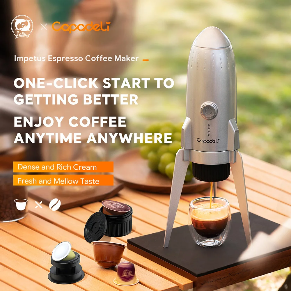 

Portable Electric Espresso Coffee Maker Camping Self-Heating Car Travel Coffee Maker for Ground Coffee Dolce Gusto NS Capsule